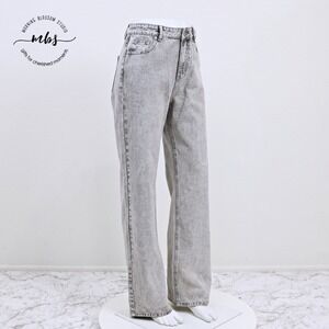Ashley Mason Cherry Bow Embroidered Coquette Y2K Wide Leg Jeans Gray Women 26